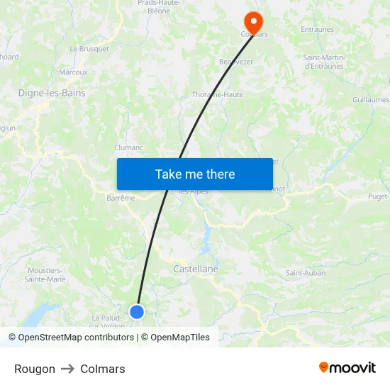 Rougon to Colmars map