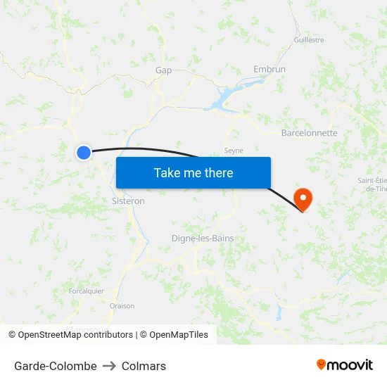 Garde-Colombe to Colmars map
