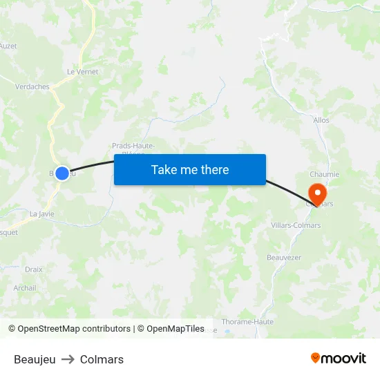 Beaujeu to Colmars map