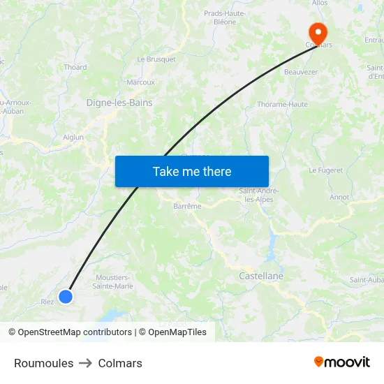Roumoules to Colmars map