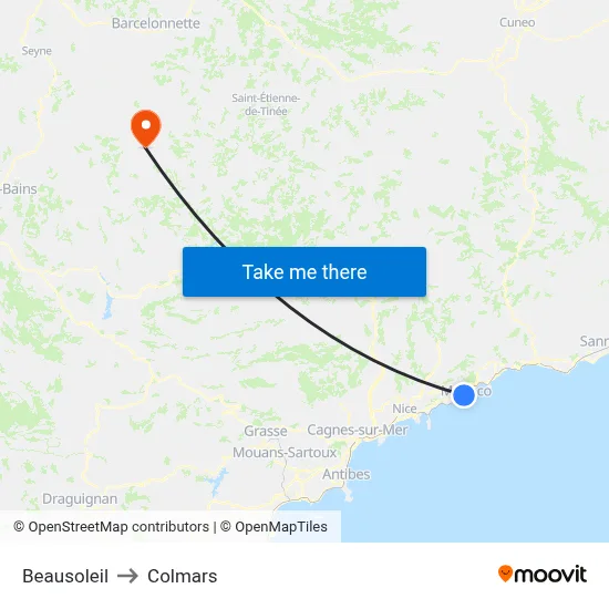 Beausoleil to Colmars map