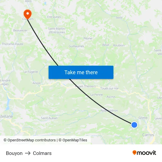 Bouyon to Colmars map