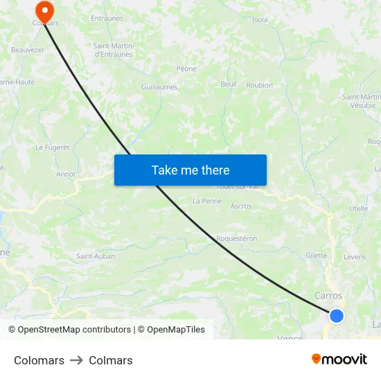 Colomars to Colmars map
