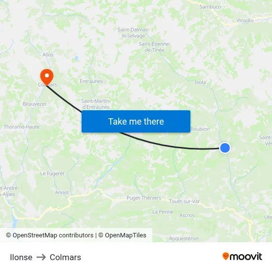 Ilonse to Colmars map