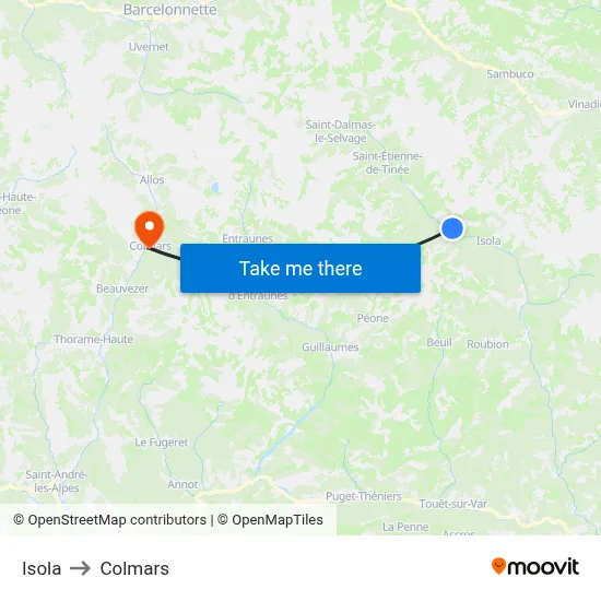 Isola to Colmars map