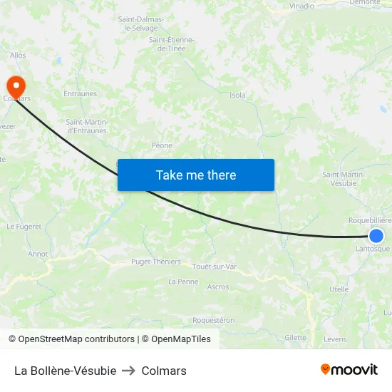 La Bollène-Vésubie to Colmars map