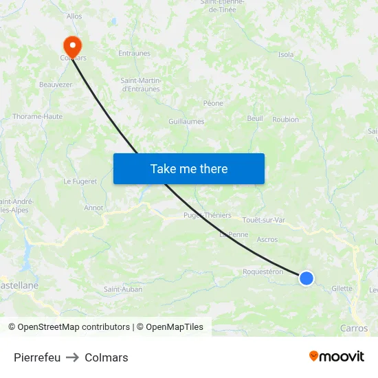 Pierrefeu to Colmars map