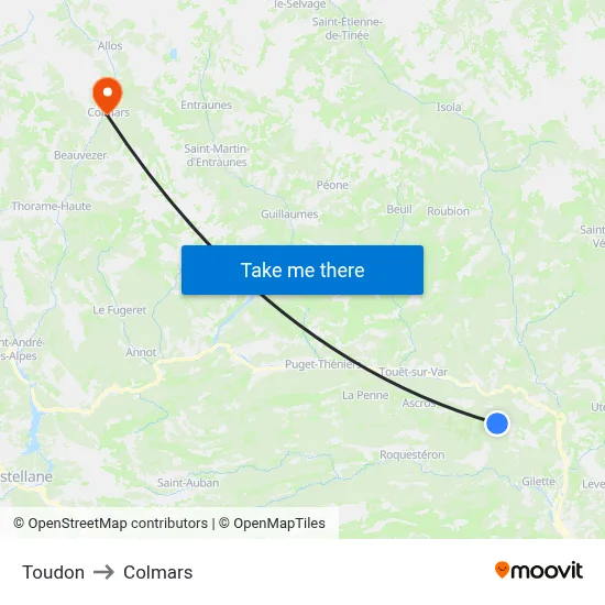 Toudon to Colmars map
