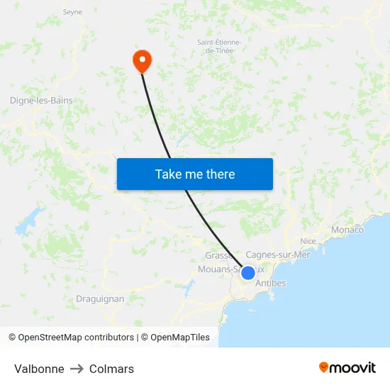 Valbonne to Colmars map