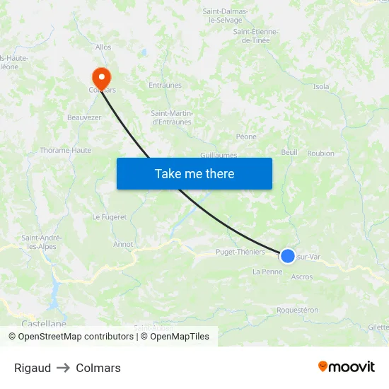 Rigaud to Colmars map
