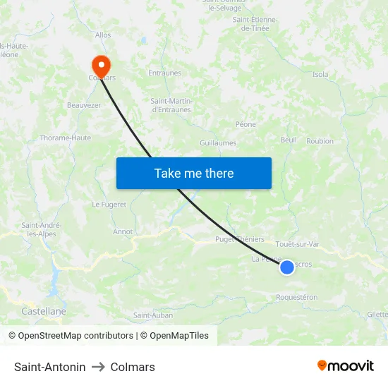 Saint-Antonin to Colmars map