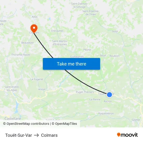 Touët-Sur-Var to Colmars map