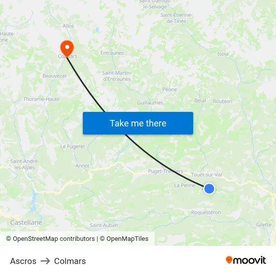 Ascros to Colmars map