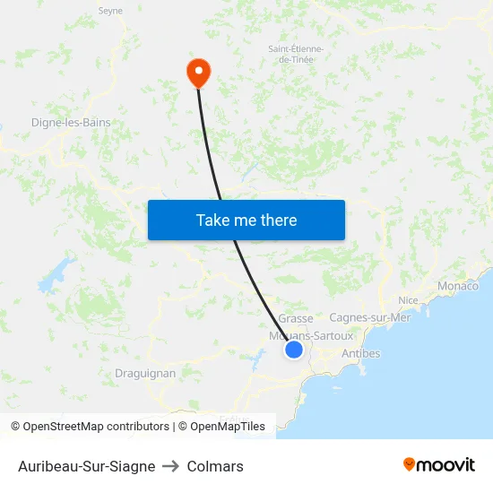 Auribeau-Sur-Siagne to Colmars map