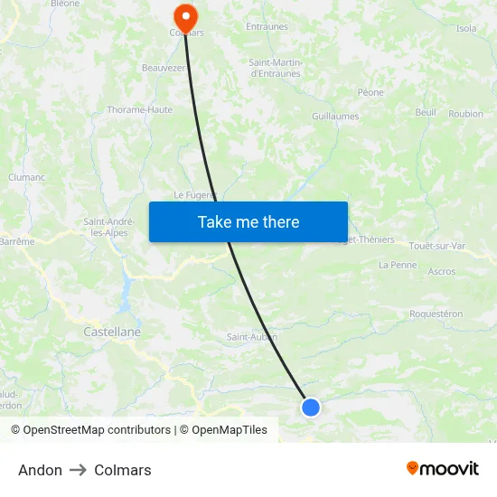 Andon to Colmars map