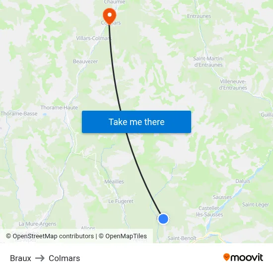 Braux to Colmars map