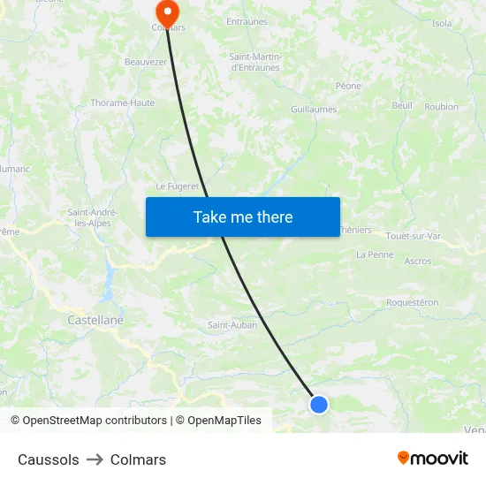 Caussols to Colmars map