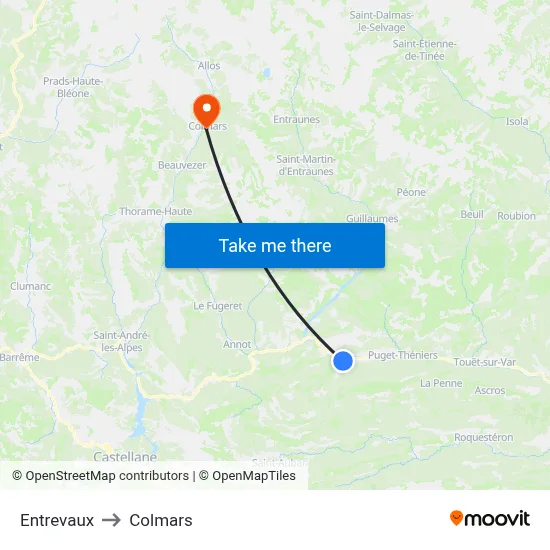 Entrevaux to Colmars map