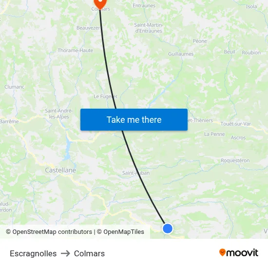 Escragnolles to Colmars map