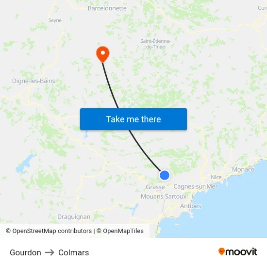 Gourdon to Colmars map