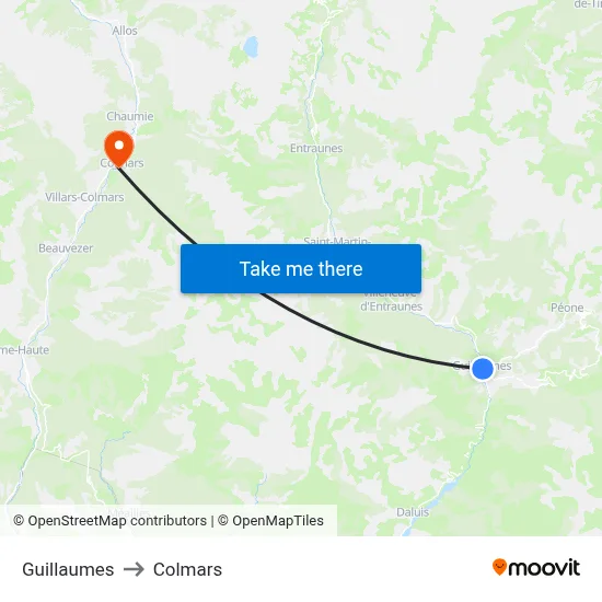 Guillaumes to Colmars map