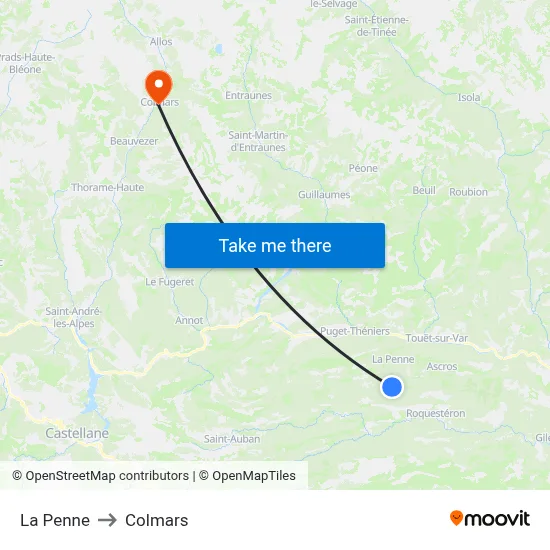 La Penne to Colmars map
