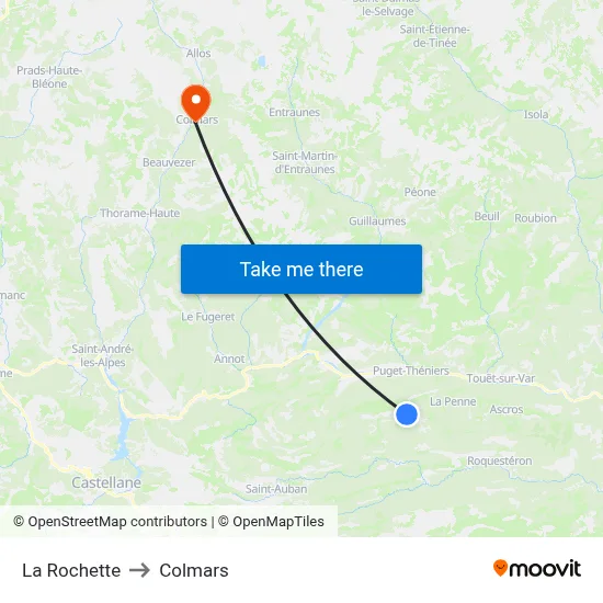 La Rochette to Colmars map