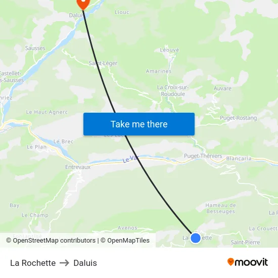 La Rochette to Daluis map