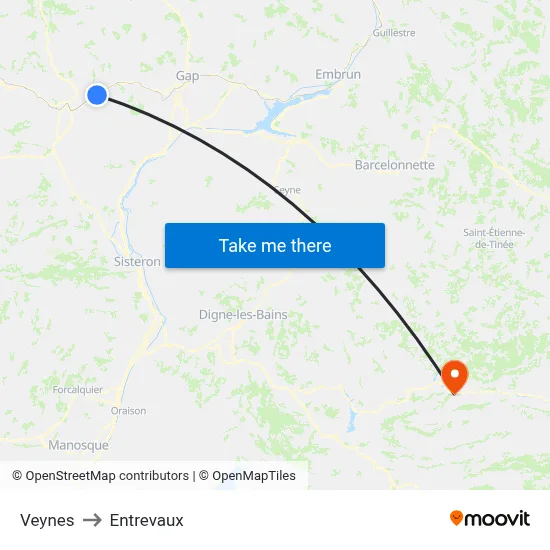 Veynes to Entrevaux map