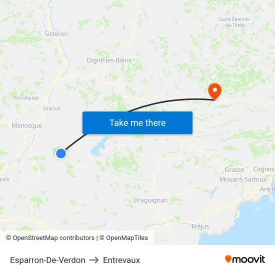 Esparron-De-Verdon to Entrevaux map