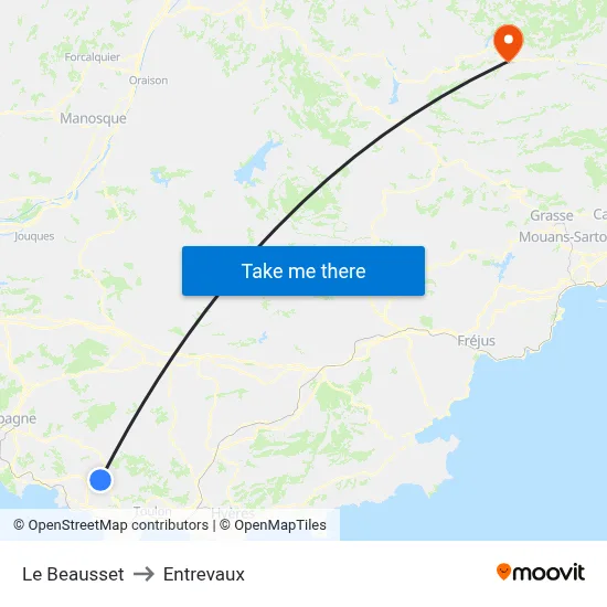 Le Beausset to Entrevaux map
