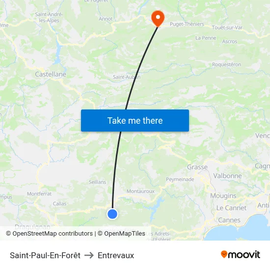 Saint-Paul-En-Forêt to Entrevaux map