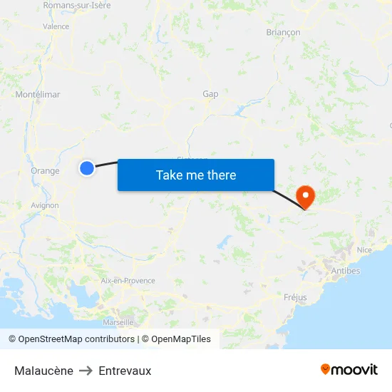 Malaucène to Entrevaux map