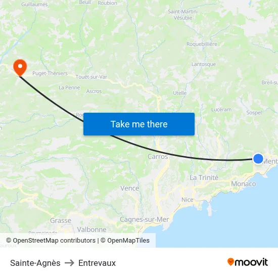 Sainte-Agnès to Entrevaux map