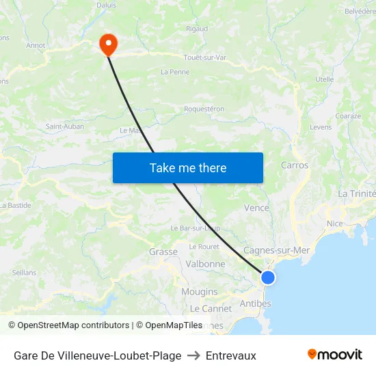 Gare De Villeneuve-Loubet-Plage to Entrevaux map