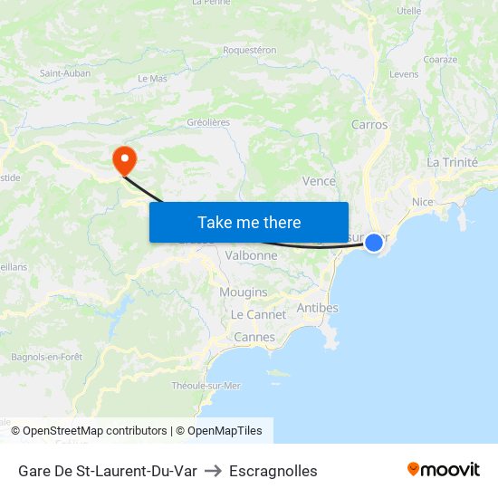Gare De St-Laurent-Du-Var to Escragnolles map