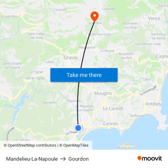 Mandelieu-La-Napoule to Gourdon map