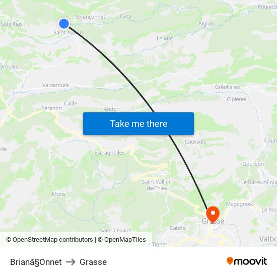 Brianã§Onnet to Grasse map