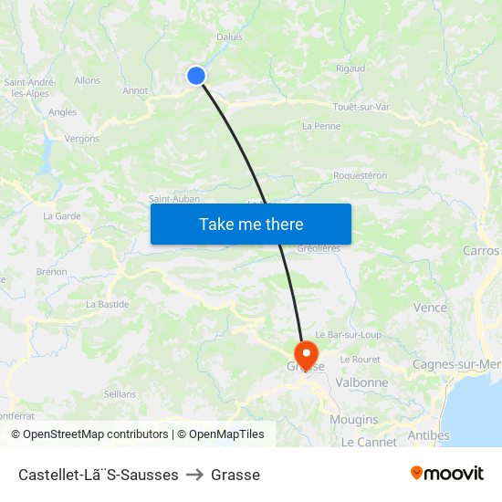 Castellet-Lã¨S-Sausses to Grasse map