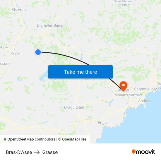 Bras-D'Asse to Grasse map