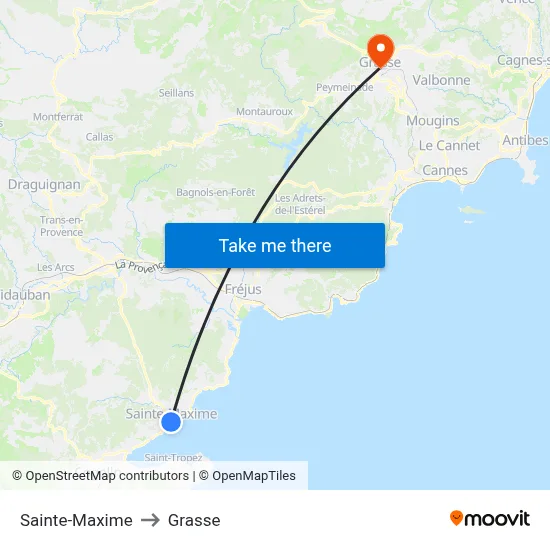 Sainte-Maxime to Grasse map