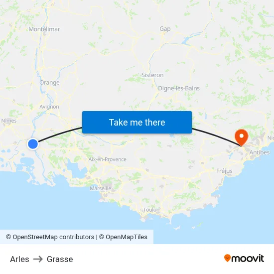 Arles to Grasse map