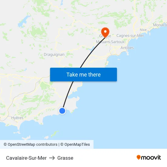Cavalaire-Sur-Mer to Grasse map
