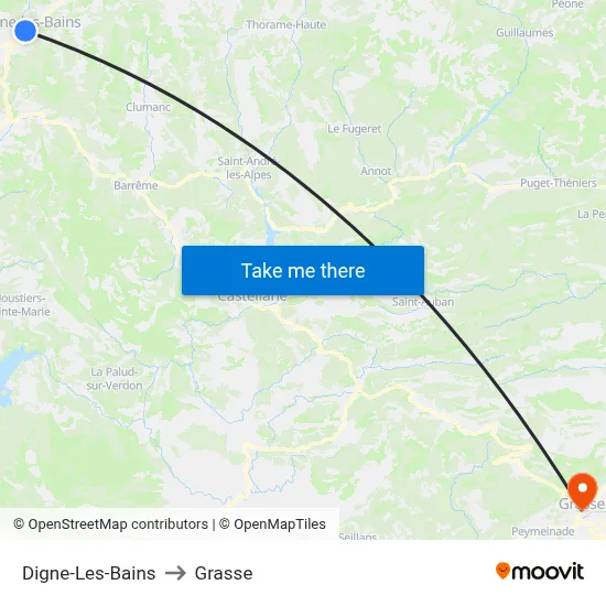 Digne-Les-Bains to Grasse map