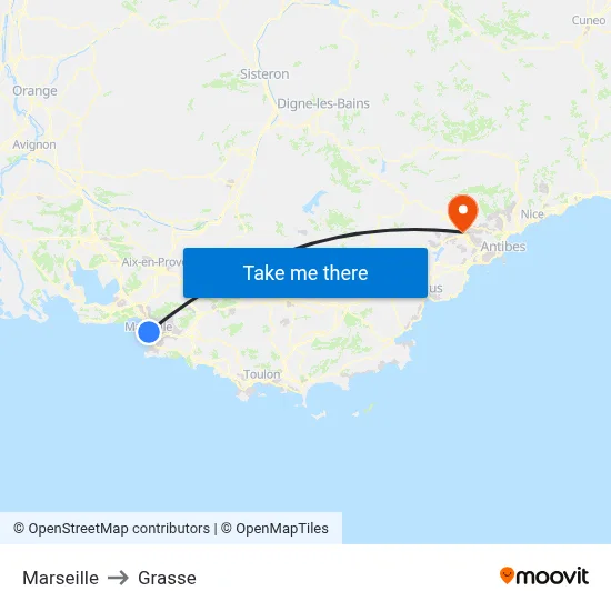 Marseille to Grasse map