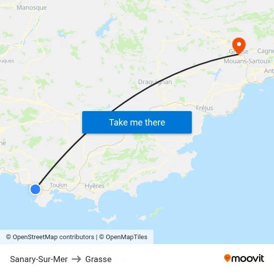 Sanary-Sur-Mer to Grasse map