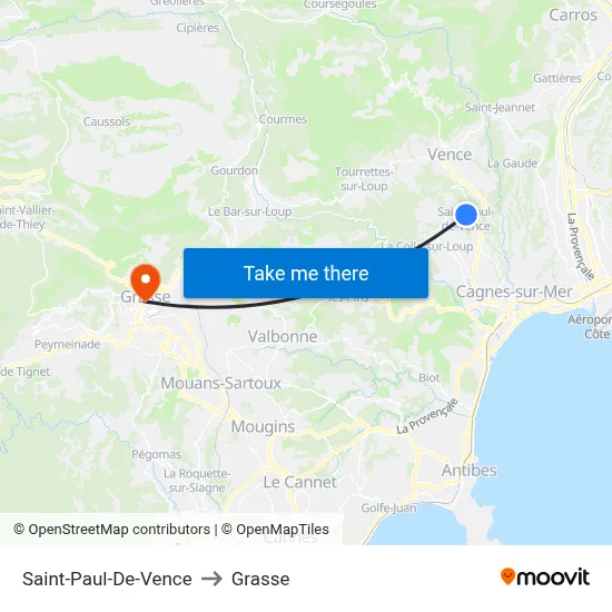 Saint-Paul-De-Vence to Grasse map