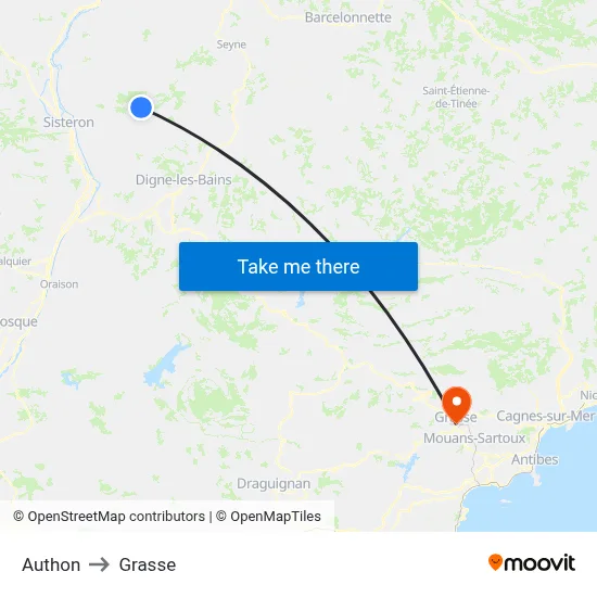 Authon to Grasse map