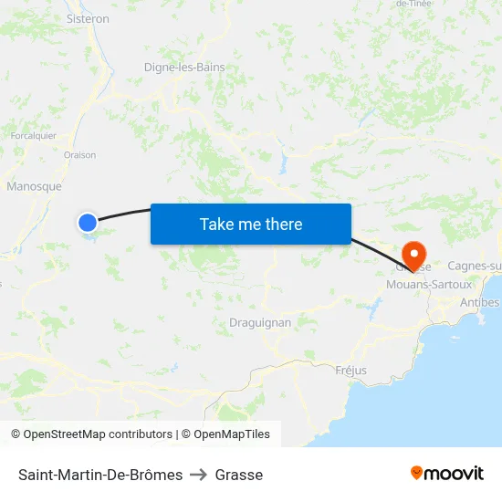 Saint-Martin-De-Brômes to Grasse map