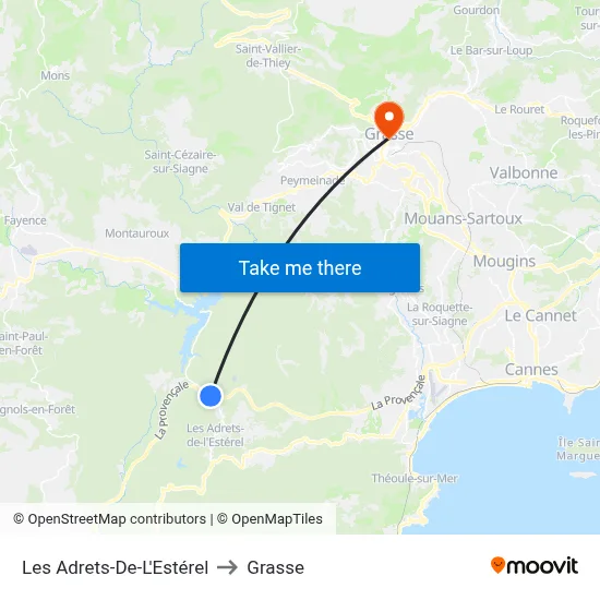 Les Adrets-De-L'Estérel to Grasse map